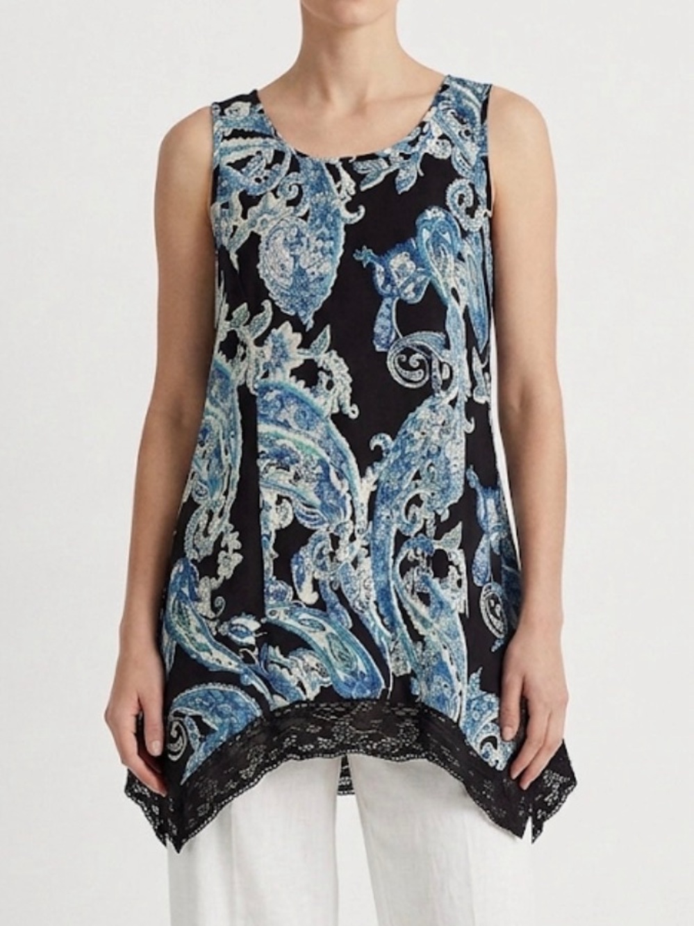 Papa Vancouver 100% Cotton Paisley Asymmetrical Sleeveless Top